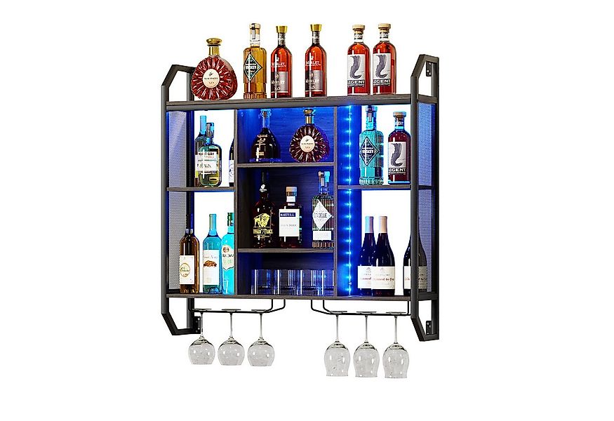 TWSOUL Weinregal Schwebende Wandregal Mit LED-Licht, mit Glasregal, Verstel günstig online kaufen