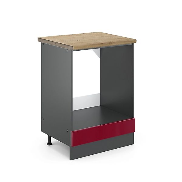Vicco Herdumbauschrank R-Line Bordeaux Hochglanz/Anthrazit 60 cm AP Eiche günstig online kaufen
