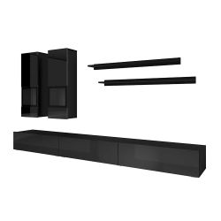 Günstige Wohnwand in Schwarz matt und Hochglanz 270 cm breit (fünfteilig) günstig online kaufen