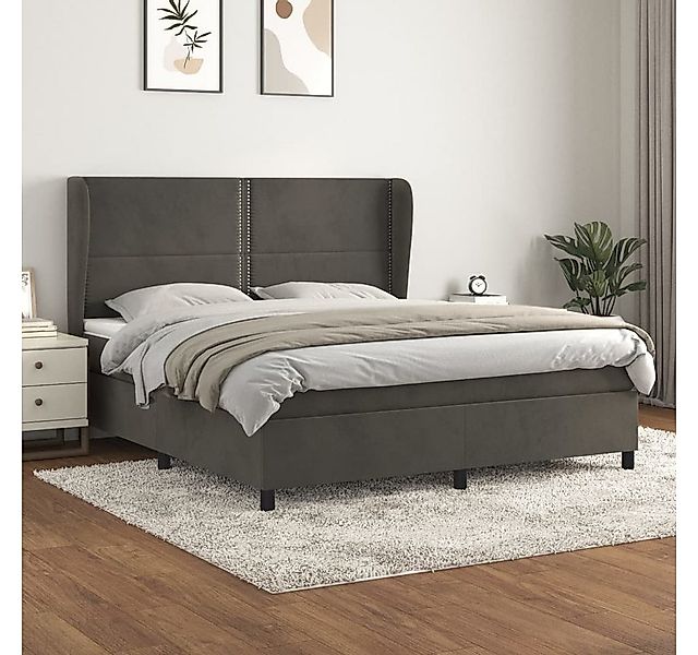 vidaXL Boxspringbett Boxspringbett mit Matratze Dunkelgrau 180x200 cm Samt günstig online kaufen