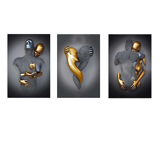 trends for living Wandbild 3D Metallfigur Statue Kunst Liebe Herz Kuss Bild günstig online kaufen