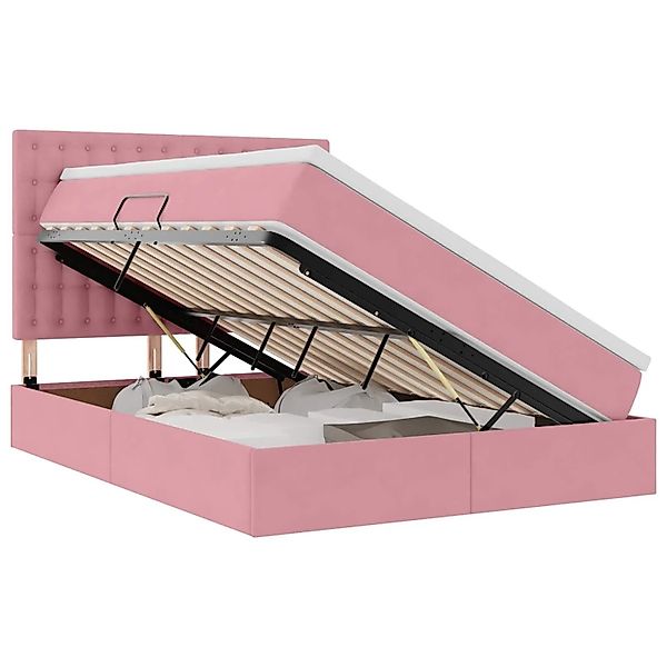vidaXL Bett mit Stauraum und LED mit Matratze Rosa 140 x 190 cm Samt 337215 günstig online kaufen