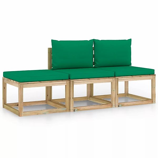 3-tlg. Garten-lounge-set Mit Grünen Kissen günstig online kaufen