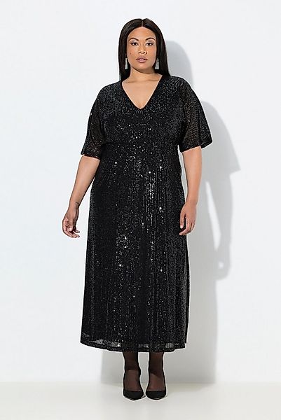 Ulla Popken Maxikleid Maxikleid A-Linie Pailletten V-Ausschnitt Halbarm günstig online kaufen
