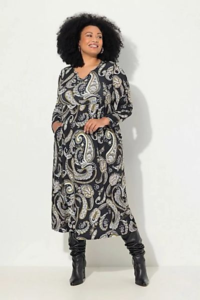 Ulla Popken Maxikleid Jerseykleid A-Linie Tunika-Ausschnitt Langarm günstig online kaufen