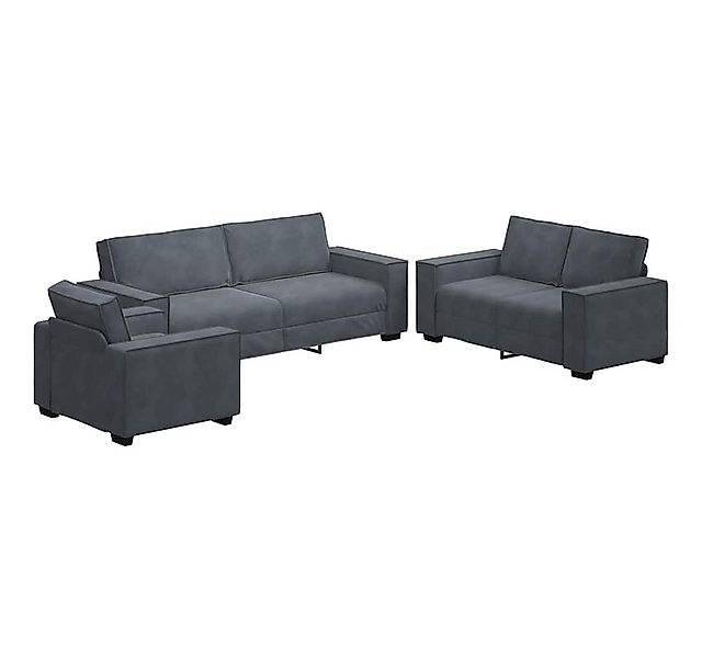 vidaXL Sofa 3-tlg. Sofagarnitur mit Kissen Dunkelgrau Samt, 1 Teile günstig online kaufen