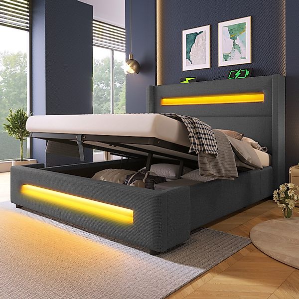 TavilaEcon Boxspringbett Modernes LED-Bett mit Ladestation günstig online kaufen