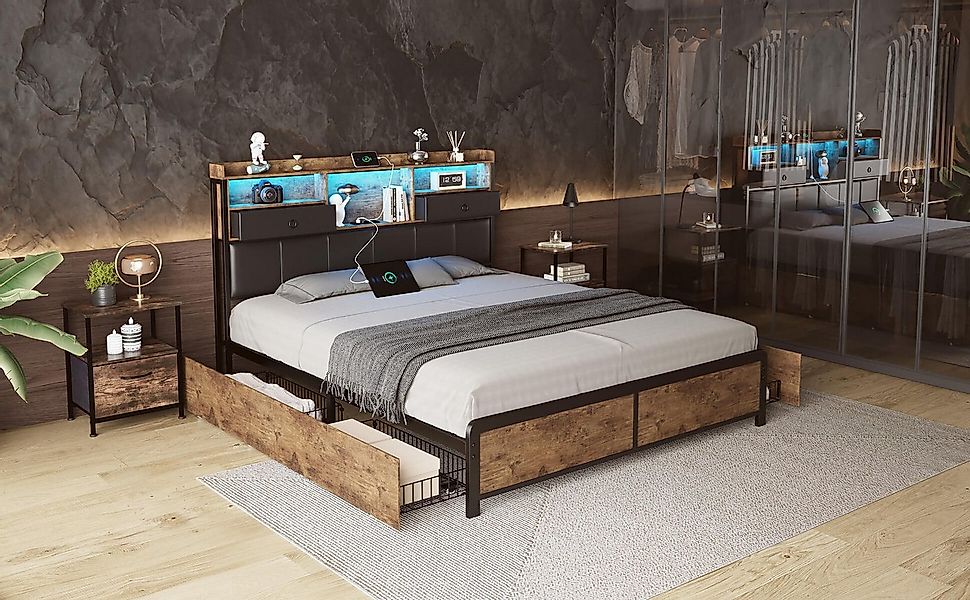 Furnishings Home Polsterbett Stauraumbett Doppelbett Eisenbett LED (Set, Ha günstig online kaufen
