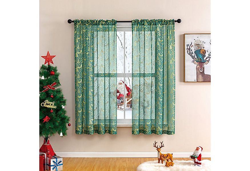 BTTO V&G Gardine Voile Gardinen Weihnachten Vorhänge Transparent Wohnzimmer günstig online kaufen