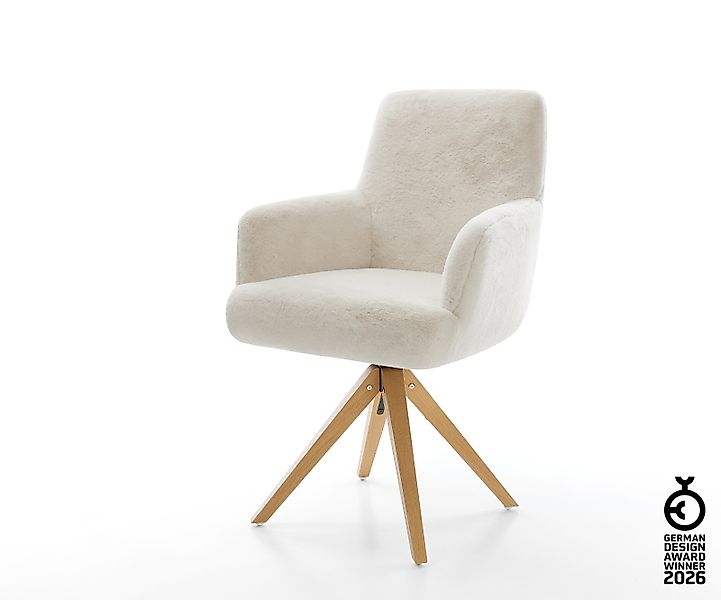 Drehstuhl Heira-Flex mit Armlehnen Plüsch Creme-Weiß Holzgestell kantig Nat günstig online kaufen