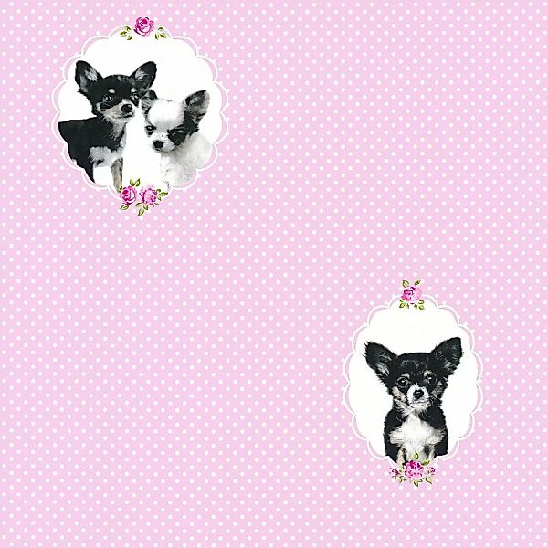 Bricoflor Rosa Punkte Tapete Gepunktete Vliestapete mit Chihuahua 50Er Jahr günstig online kaufen