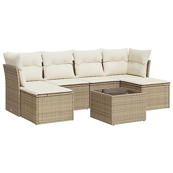 vidaXL 7-Tlg Garten-Sofagarnitur mit Kissen Beige Poly Rattan 3249857 günstig online kaufen