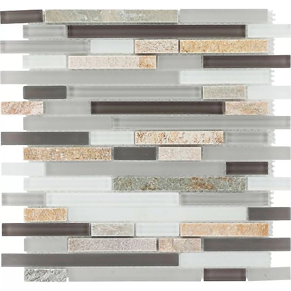 Mosaikmatte Quarzit & Glas Beige-Black-Grey Brick 30 cm x 30 cm günstig online kaufen