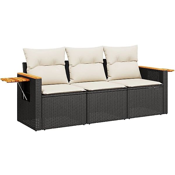 vidaXL 3-Tlg Garten-Sofagarnitur mit Kissen Schwarz Poly Rattan 3258997 günstig online kaufen