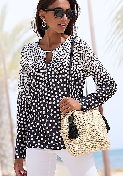 LASCANA Langarmshirt mit kleinem Ausschnitt, Jerseyshirt, günstig online kaufen
