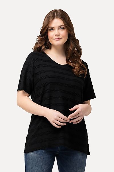 Ulla Popken T-Shirt T-Shirt Strukturstreifen V-Ausschnitt günstig online kaufen