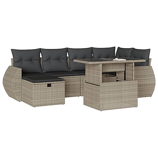 vidaXL 7-Tlg Garten-Sofagarnitur mit Kissen Hellgrau Poly Rattan 3275142 günstig online kaufen
