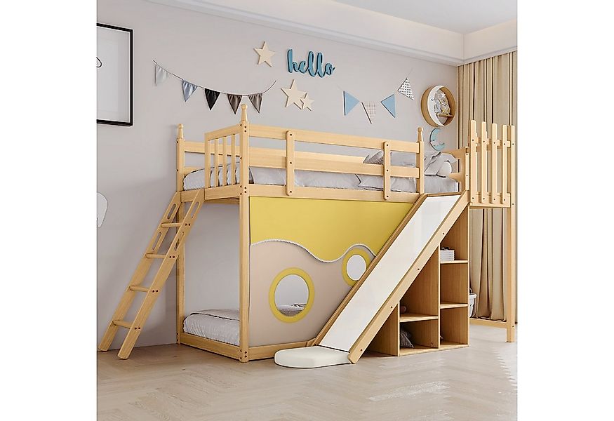 TavilaEcon Etagenbett Kinderbett Holzbett mit Treppe und Zäune, mit Fallsch günstig online kaufen