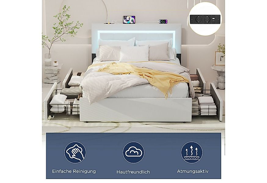 oyajia Polsterbett LED Doppelbett 160x200 cm, mit 4 Schubladen und Lattenro günstig online kaufen