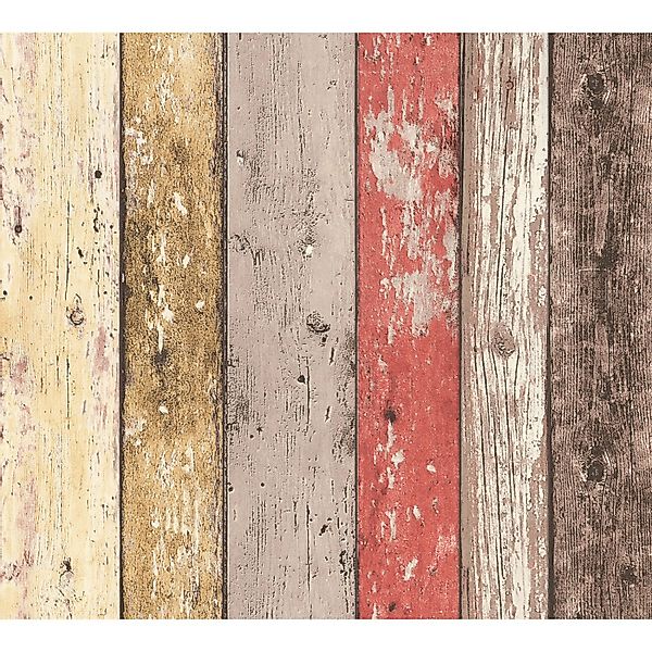 Bricoflor Selbstklebende Tapete in Holzoptik Maritimes Tapeten Panel in Rot günstig online kaufen