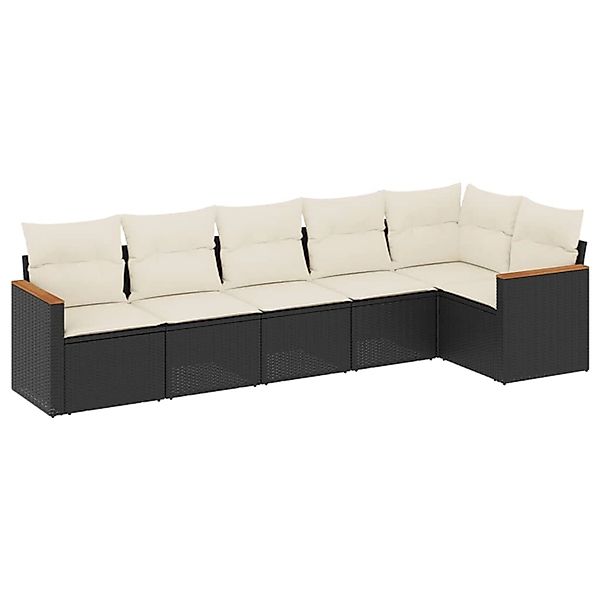 vidaXL 6-Tlg Garten-Sofagarnitur mit Kissen Schwarz Poly Rattan 3225986 günstig online kaufen