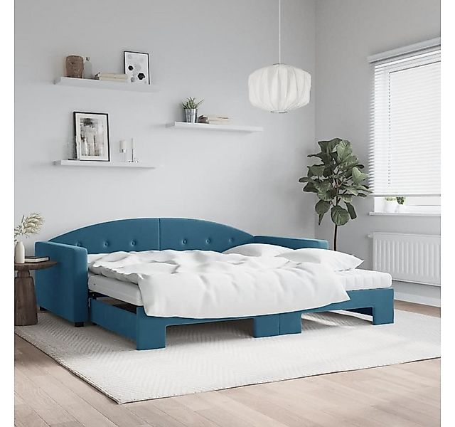 vidaXL Bett, Tagesbett Ausziehbar mit Matratzen Blau 100x200 cm Samt günstig online kaufen
