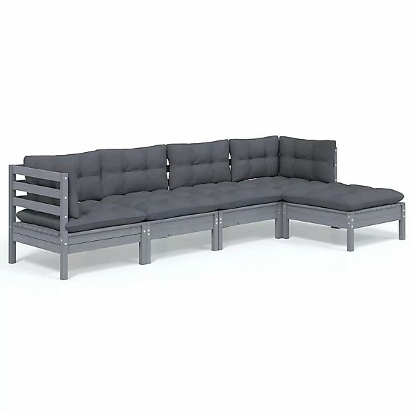 vidaXL 5-tlg Garten-Lounge-Set mit Kissen Grau Kiefernholz Modell 6 günstig online kaufen