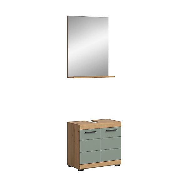 Badkombination mit Spiegel 60 cm x 191 cm x 34 cm Front Salbei FSC® günstig online kaufen