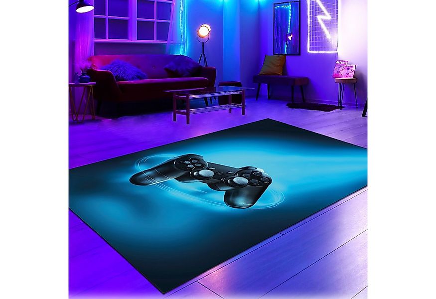 Carpetia Teppich Gaming-Teppich mit Neon-Farben und Symbolen auf schwarzem günstig online kaufen