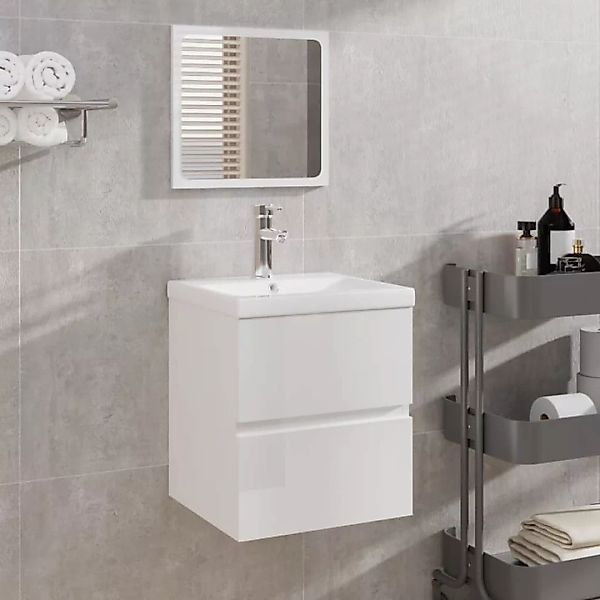 Vidaxl Waschbeckenunterschrank Mit Waschbecken Spiegel Hochglanz-weiß günstig online kaufen