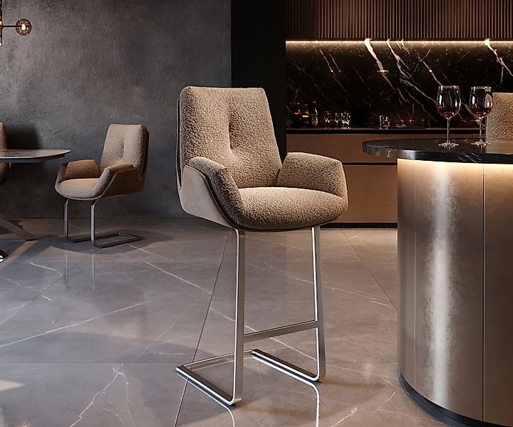 Barstuhl Clea-Flex Materialmix Schlamm Freischwinger Flach Edelstahl günstig online kaufen