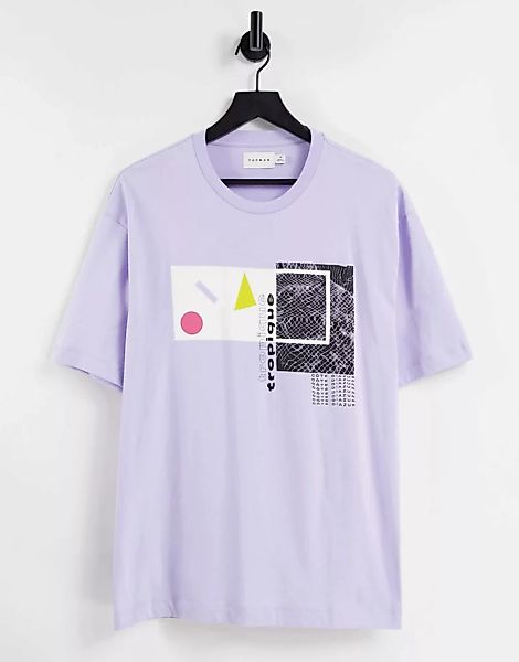 Topman – T-Shirt in Flieder mit Collage-Print-Lila günstig online kaufen