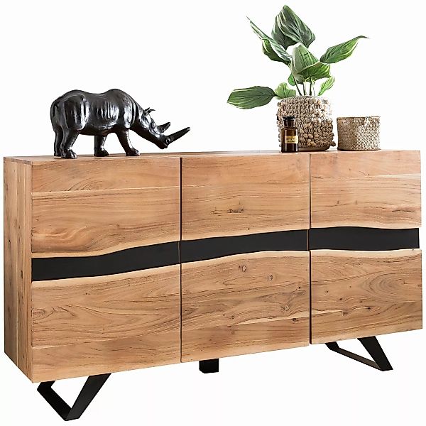Sideboard 148 x 85 x 43 cm Massiv-Holz Akazie Natur Baumkante Anrichte | La günstig online kaufen