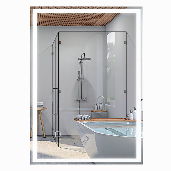 HOMCOM Badspiegel mit Beleuchtung 70 x 50 cm LED Spiegel mit Memory-Funktio günstig online kaufen