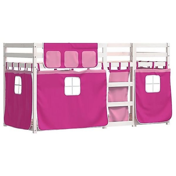 vidaXL Etagenbett, Doppelstockbett mit Vorhängen Rosa 90x190 cm Massivholz günstig online kaufen