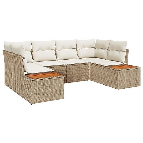 vidaXL Loungesofa 6-teiliges Garten Sofa Set mit Kissen Beige Poly Rattan, günstig online kaufen
