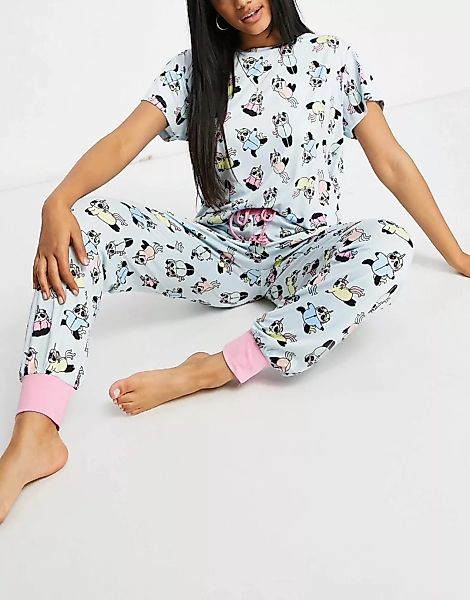 Chelsea Peers – Pyjama in Blau aus T-Shirt und Hose mit Panda-Print günstig online kaufen