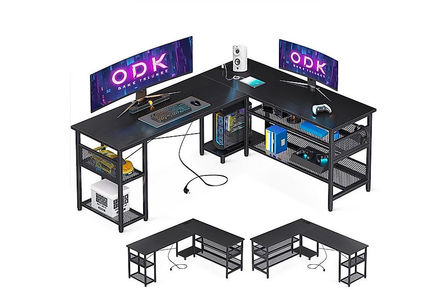 ODK Computertisch L-Form Reversibler Eckschreibtisch mit Steckdosen 168×120 günstig online kaufen