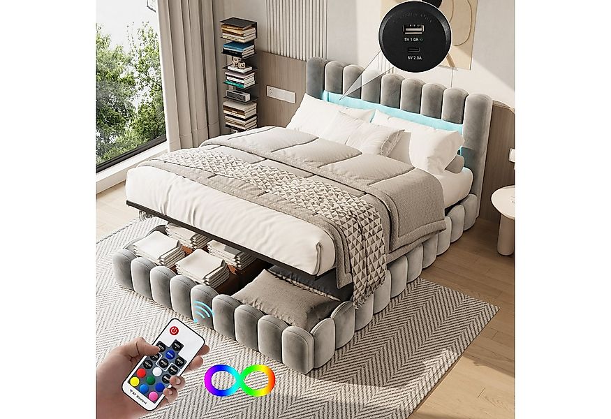 Gdood Polsterbett Stauraumbett Doppelbett LED, Leinenstoff/Samtstoff (1-tlg günstig online kaufen