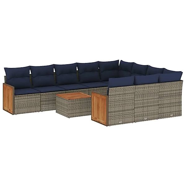 vidaXL 11-Tlg Gartensofa-Set mit Kissen Grau Polyrattan 3228028 günstig online kaufen