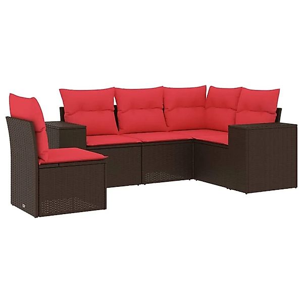vidaXL 5-Tlg Gartensofa-Set mit Kissen Braun Polyrattan 3222573 günstig online kaufen