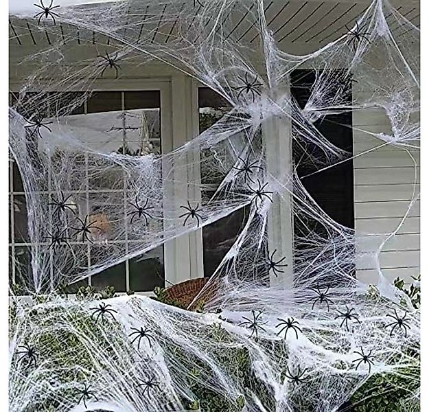 PRECORN Wanddekoobjekt Spinnennetz Deko mit 20 Spinnen - Dekoration Hallowe günstig online kaufen