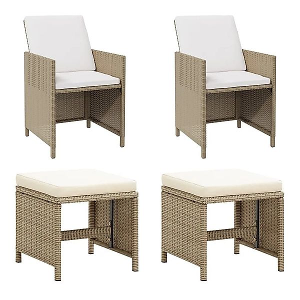vidaXL Gartenstühle mit Hocker 2 Stk Poly Rattan Beige 316781 günstig online kaufen