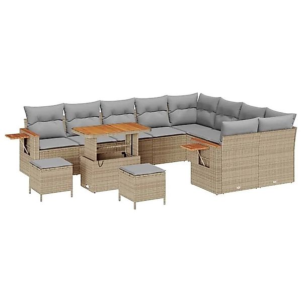 vidaXL Gartensofa-Set mit Kissen 13 Stk Beige und Hellgrau Poly-Rattan 3365 günstig online kaufen