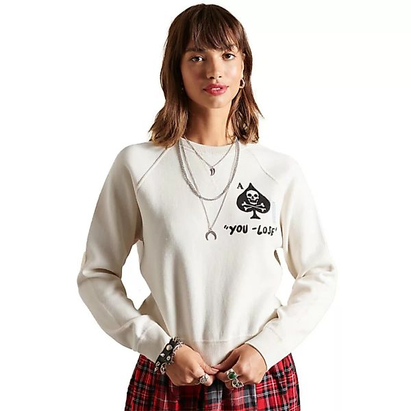 Superdry Embroided Cotton Crew Pullover M Ecru günstig online kaufen