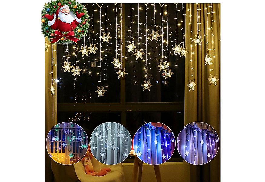 Rosnek LED-Lichtervorhang 12cm Schneeflocke Weihnachtsbeleuchtung, 8 Modi, günstig online kaufen