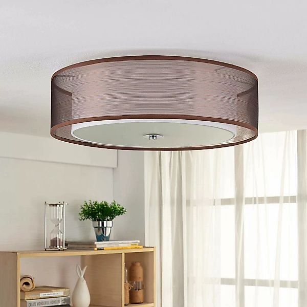 Lindby Deckenlampe Tobia, braun, Textil, Ø 50 cm, E27 günstig online kaufen