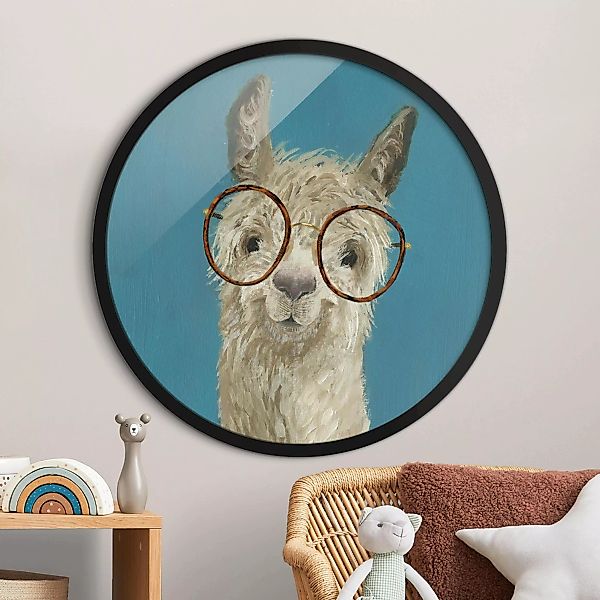 Rundes Gerahmtes Bild Lama mit Brille I günstig online kaufen