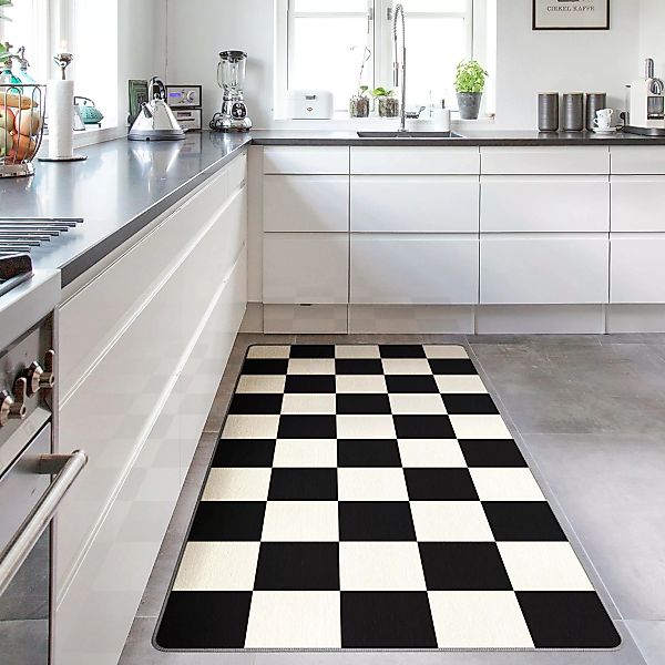 Teppich Geometrisches Muster Schachbrett Schwarz Weiß günstig online kaufen