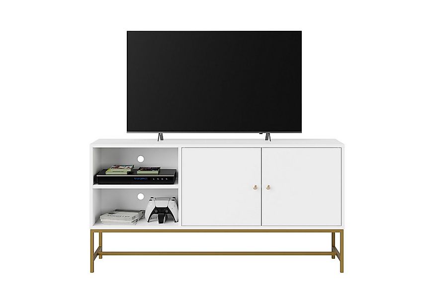 Homfa Lowboard, Fernsehschrank Fernsehtisch Weiß und Gold 120x30x60.3cm günstig online kaufen